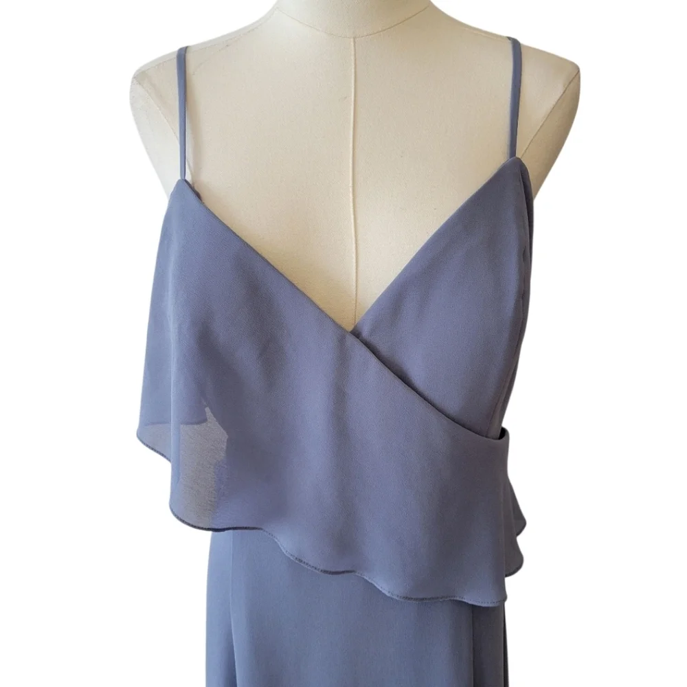 Amsale‎ Smoky Blue Cutout Long Chiffon Gown Size 12 - Picture 2 of 5